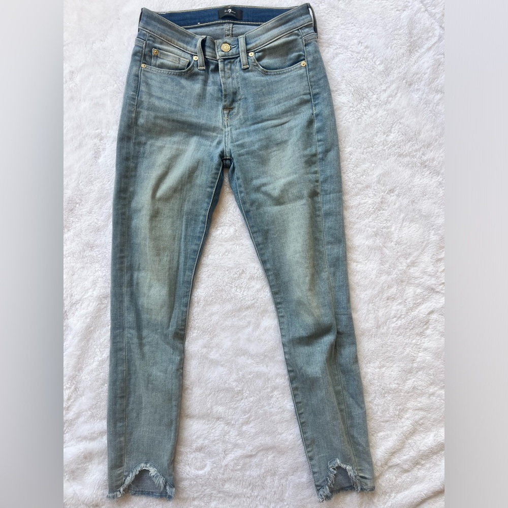 7 For All Mankind Light Denim Jeans with Raw Edge, Size 25